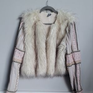 Anthropology faux fur and beaded coat
